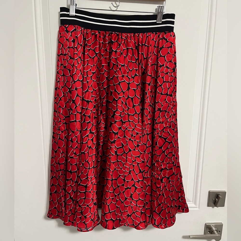 NWT-Iceberg Women’s 100% Silk Red Pebble Print Midi Skirt-Made in Italy- EU46/L